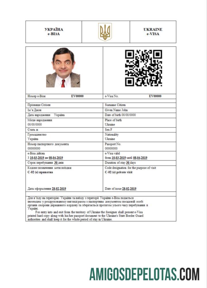 em branco Visto E da Ucrânia em modelo Word e PDF